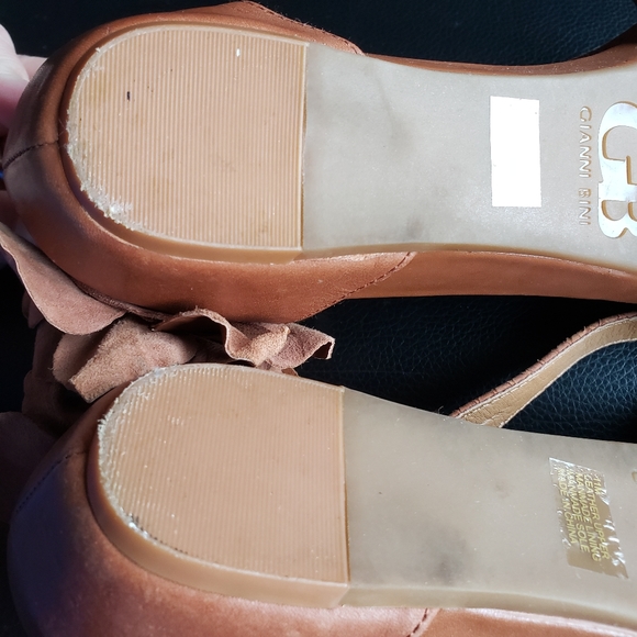 Gianni Bini 3D Flower Strappy Thong Slingback Flat Sandal Brown Leather Size 11 - Picture 10 of 10